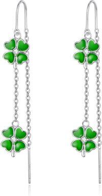 wholesale 925 Sterling Silver Green Enamel Four-Leaf Clover Drop Dangle Earrings for Women St Patrick's Day -B