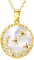 wholesale 14K Gold Star and Crescent Moon Mother of Pearl Pendant Necklace for Women-0-0