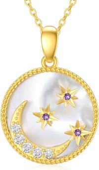 wholesale 14K Gold Star and Crescent Moon Mother of Pearl Pendant Necklace for Women-Style2-Moon Star
