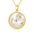 wholesale 14k Gold Crescent Moon And Stars Pendant With Mother Of Pearl And Purple Gemstones-0-0