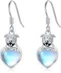 wholesale 925 Sterling Silver Pitbull Heart Shape Moonstone Drop Earrings Gift for Her-0-0