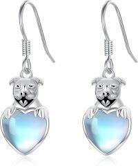 wholesale 925 Sterling Silver Pitbull Heart Shape Moonstone Drop Earrings Gift for Her-Pitbull
