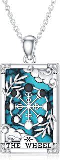 wholesale 925 Sterling Silver Turquoise The Wheel Tarot Card Pendant Necklace for Women and Men-0-0