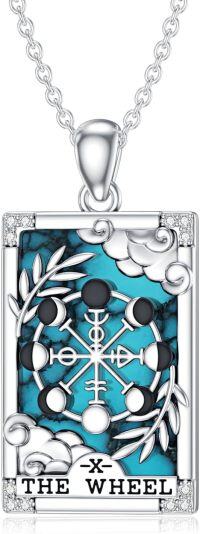 wholesale 925 Sterling Silver Turquoise The Wheel Tarot Card Pendant Necklace for Women and Men-Wheel Of Fortune