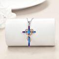 wholesale 925 Sterling Silver Blue & Purple Enamel Faith Cross Pendant Necklace for Women-0-2