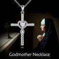 wholesale 925 Sterling Silver Heart and Cross Pendant Necklace with Cubic Zirconia - Godmother Gifts for Mother's Day-0-5
