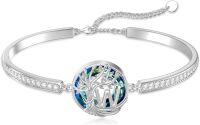 wholesale 14K White Gold Plated 925 Sterling Silver Blue Crystal Tree of Life Initial N Letter Bracelet-Tree of Life Initial W