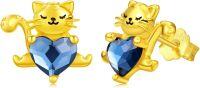 wholesale 925 Sterling Silver Blue Crystal Heart Cat Stud Earrings for Women Girls -Cat Earrings