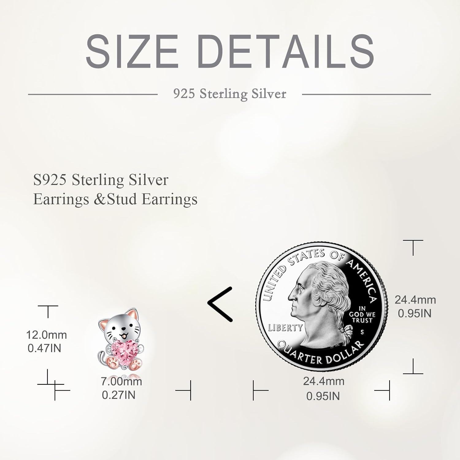 925 Sterling Silver Pink Heart Cat Stud Earrings Adorable Kitty Jewelry for Girls and Women-0-3