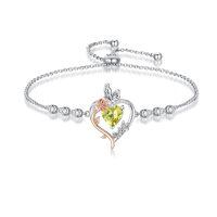 wholesale 925 Sterling Silver Rose Heart Birthstone Butterfly Bracelet for Women-08-August-Peridot