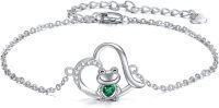 wholesale 925 Sterling Silver Green Crystal Heart Frog Charm Bracelet for Women-Frog