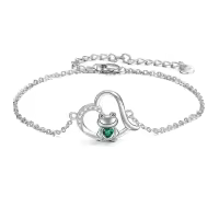 wholesale 925 Sterling Silver Green Crystal Heart Frog Charm Bracelet Wholesale for Women-Frog