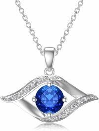 wholesale 14K White Gold Sterling Silver D Color VVS Clarity Evil Eye Diamond Greek Protection Pendant Necklace-A09:Sapphire Sterling Silver-Sterling Silver-A09:Sapphire