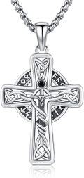 wholesale 925 Sterling Silver Celtic Knot Cross Pendant with Black Onyx and Norse Runes - Viking Valknut Wolf Jewelry for Men & Women -0-0