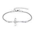 wholesale 925 Sterling Silver Sideways Cross Bracelet White Gold Plated Twisted Rope Chain Adjustable-0-0