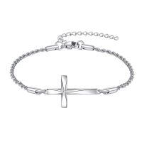 wholesale 925 Sterling Silver Sideways Cross Bracelet White Gold Plated Twisted Rope Chain Adjustable-Origami