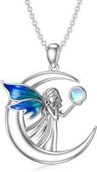 wholesale Sterling Silver Natural Gemstone Angel Wings Necklace for Women Gift for Mom Wife GF-05-Guardian Angel-Moonstone