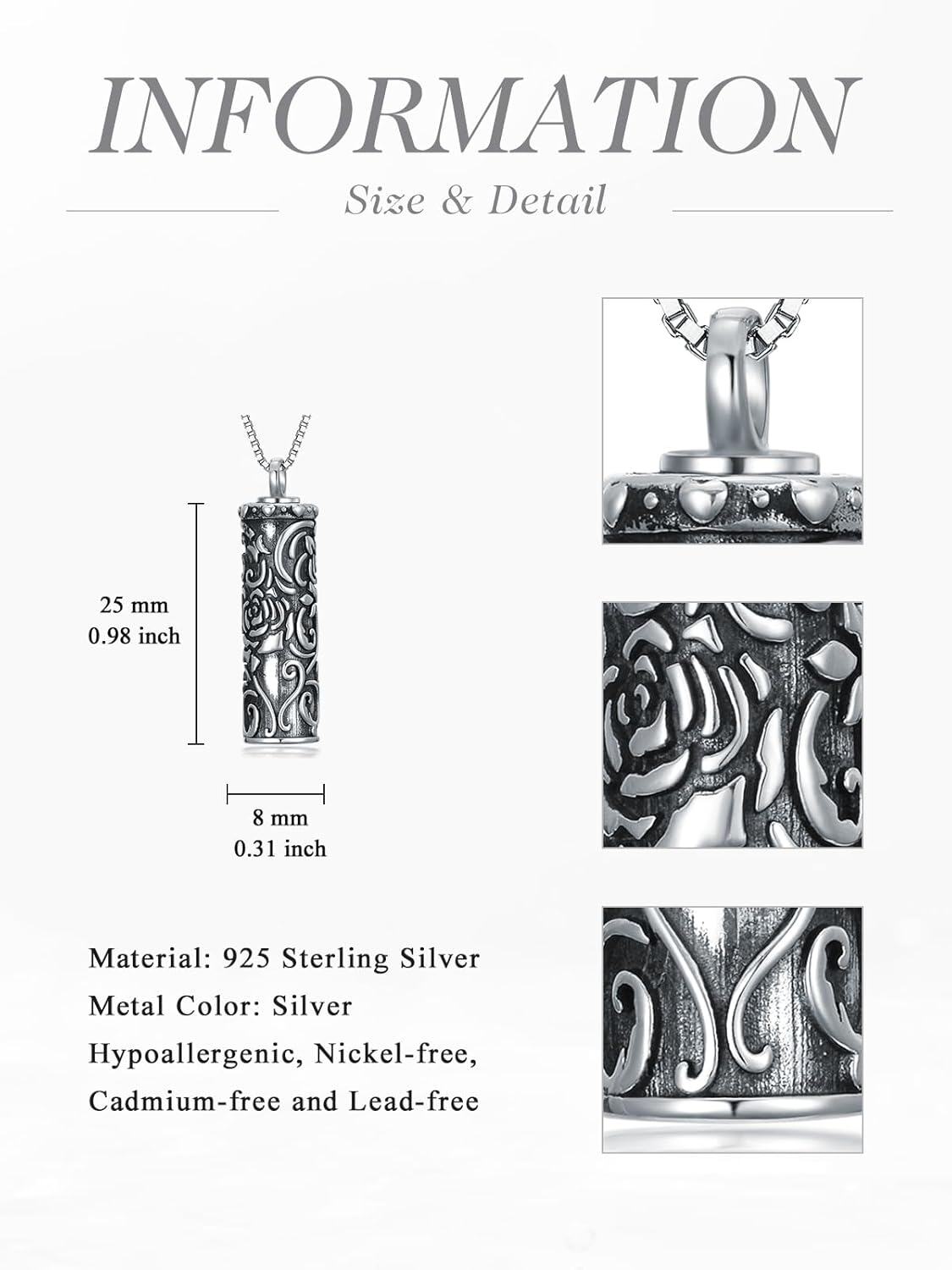 Sterling Silver Retro Hummingbird Rose Sunflower Urn Pendant Necklace-0-5