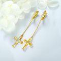 wholesale Gold 925 Sterling Silver CZ Cross Drop Earrings for Women and Men 23x48mm-0-3