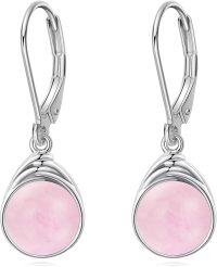 wholesale Sterling Silver Moonstone Turquoise Larimar Moss Agate White Opal Rose Quartz Labradorite Lapis Lazuli Black Agate Leverback Earrings-Rose Quartz