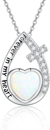 wholesale 925 Sterling Silver Opal Heart Cross Memorial Keepsake Cremation Jewelry Urn Pendant Necklace-Created Opal