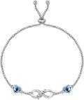 wholesale 925 Sterling Silver Blue Crystal Infinity Heart Aunt & Niece Bolo Bracelet (Adjustable Size: 6-8)-0-0