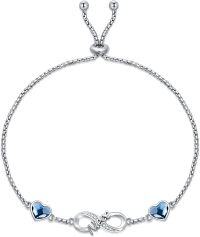 wholesale 925 Sterling Silver Blue Crystal Infinity Heart Aunt & Niece Bolo Bracelet (Adjustable Size: 6-8)-2-Niece