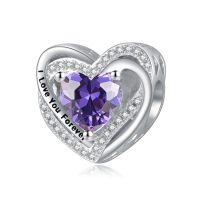 wholesale 925 Sterling Silver Heart Birthstone Charms for Bracelets Jewelry Gifts-Bead - Feb - Amethyst