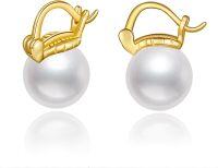 wholesale 925 Sterling Silver Gold-Plated 10mm Pearl Chunky Hoop Earrings-Silver Leaf Pearl Hoop
