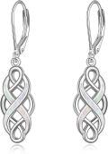 wholesale 925 Sterling Silver White Opal Celtic Knot Drop Earrings with Leverbacks for Women-0-0