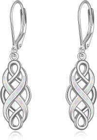 wholesale 925 Sterling Silver White Opal Celtic Knot Drop Earrings with Leverbacks for Women-White Opal Celtic Knot Earrings