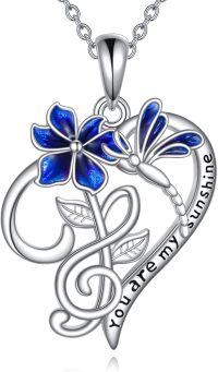 wholesale 925 Sterling Silver Blue Flower Heart Pendant Necklace with Engraved Message You Are My Sunshine - Gifts for Her-Dragonfly Necklace