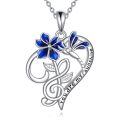 wholesale 925 Sterling Silver Blue Flower Heart Pendant Necklace with Engraved Message You Are My Sunshine - Gifts for Her-0-0