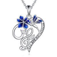 wholesale 925 Sterling Silver Blue Flower Heart Pendant Necklace with Engraved Message You Are My Sunshine - Gifts for Her-Dragonfly Necklace