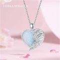 wholesale 925 Sterling Silver White Opal Heart with Angel Wings Pendant Necklaces - Elegant Fine s for Her-0-1