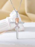 wholesale 925 Sterling Silver Pink Ribbon Fist Cross Pendant Necklace for Women - Breast Cancer Awareness Jewelry-0-3