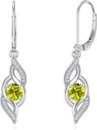 wholesale 925 Sterling Silver 12 Birthstone Leverback Dangle Earrings for Women-08-Aug.-Peridot