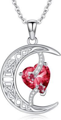 wholesale TOUPOP Ruby July Birthstone Necklace 925 Sterling Silver Moon And Star Pendant Necklace Celtic Moon Ruby Jewelry Anniversary Birthday Christmas Gifts For Women Wife Mom Her -undefined