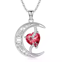 TOUPOP Sterling Silver Ruby Moon Star Pendant Necklace-undefined