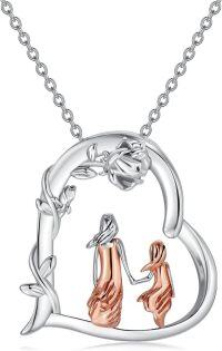 wholesale 925 Sterling Silver Mother and 2 Daughters Heart Pendant Necklace for Women-Mom&1 Daughter-Holding Hands