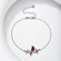 wholesale 925 Sterling Silver Red Cardinal Bird Charm Bracelet with Crystal Accents and Chain Links-0-4