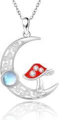 wholesale 925 Sterling Silver Moon Pendant with Red Enamel and Crystal Accents-0-0