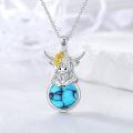 wholesale 925 Sterling Silver Highland Cow Turquoise Pendant Necklace for Women Girls' Gifts Mothers Day Birthdays Christmas-0-1