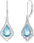 wholesale 925 Sterling Silver Moonstone & Turquoise Teardrop Bohemian Dangle Earrings with Leverbacks-0-0