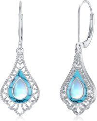 wholesale 925 Sterling Silver Moonstone & Turquoise Teardrop Bohemian Dangle Earrings with Leverbacks-01-Style 1