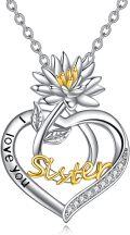 wholesale 925 Sterling Silver Lotus Heart I Love You Sister Pendant Necklaces Gifts for Women-0-0