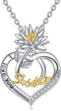 wholesale 925 Sterling Silver Lotus Heart I Love You Sister Pendant Necklaces Gifts for Women-01-January-Snow Lotus
