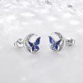 wholesale 925 Sterling Silver Blue Enamel Butterfly Stud Earrings Celtic Moon Design Irish  for Women-0-1