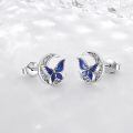 wholesale 925 Sterling Silver Blue Butterfly Crescent Moon Stud Earrings Platinum Plated-0-1