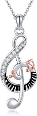 wholesale 925 Sterling Silver Musical Note Pendant Necklace with Cubic Zirconia and Rose Gold Accents-0-0